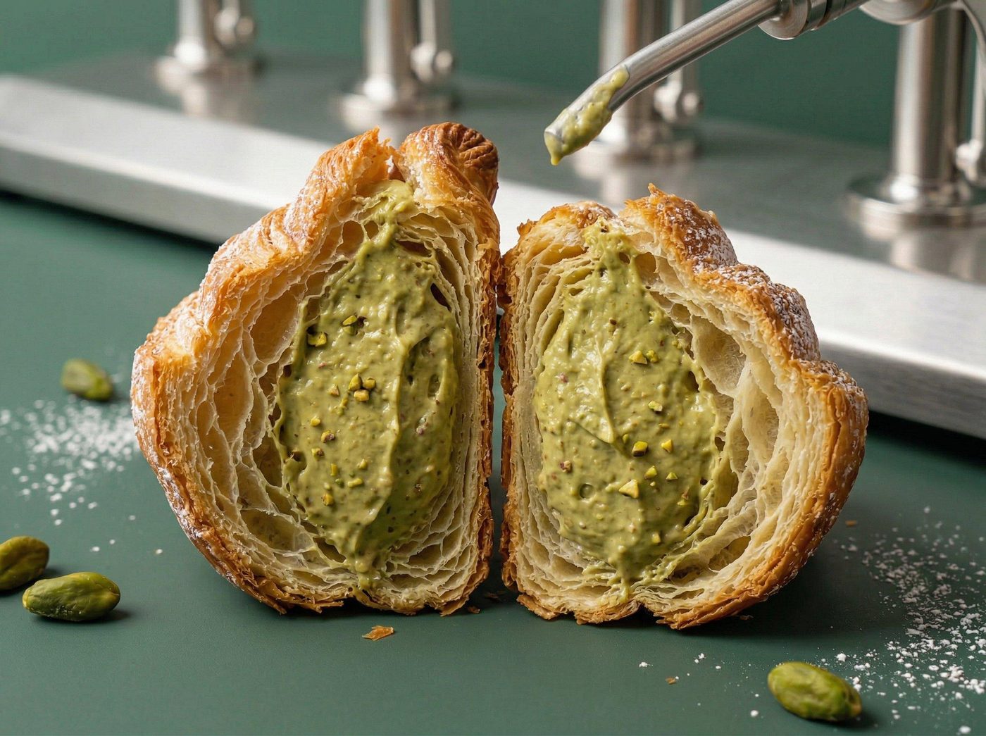 Professional-grade stainless steel croissant injector station, made in France